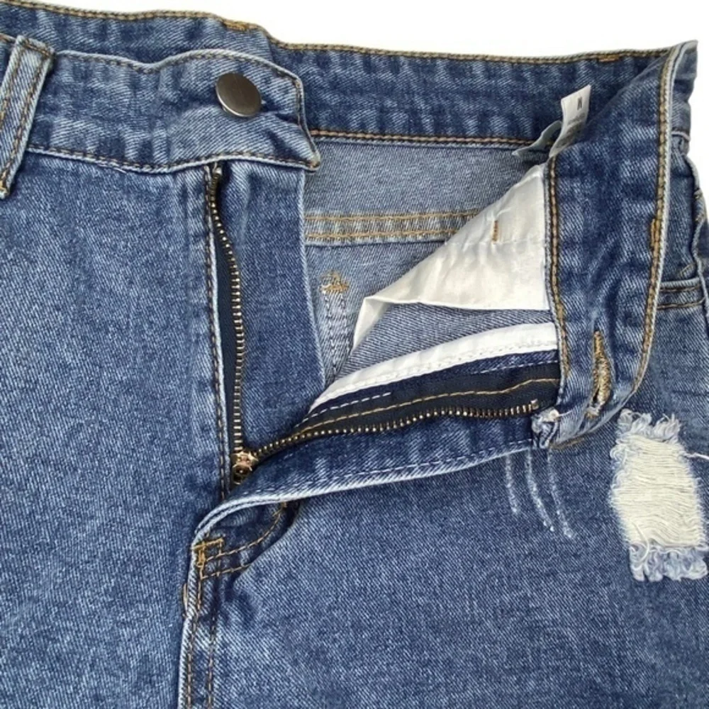 Shein Jean Shorts Cutt Off Frayed Hem Distressed Denim Blue‎ Size Medium